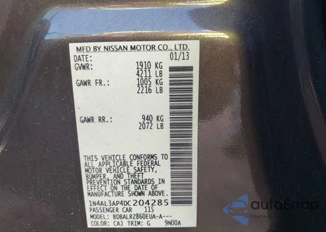 2013 Nissan Altima 2.5 S z USA, uszkodzony, nr VIN 1N4AL3AP4DC204285